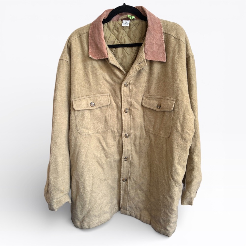 Vintage Mens Chore‎ Coat Utility Jacket Tan Wool Blend Suede Collar Lined XXL